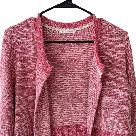 STEFAN GREEN RED WHITE & PINK TEXTURED KNIT OPEN FRONT CARDIGAN SIZE 3 (LARGE) - Picture 2 of 13